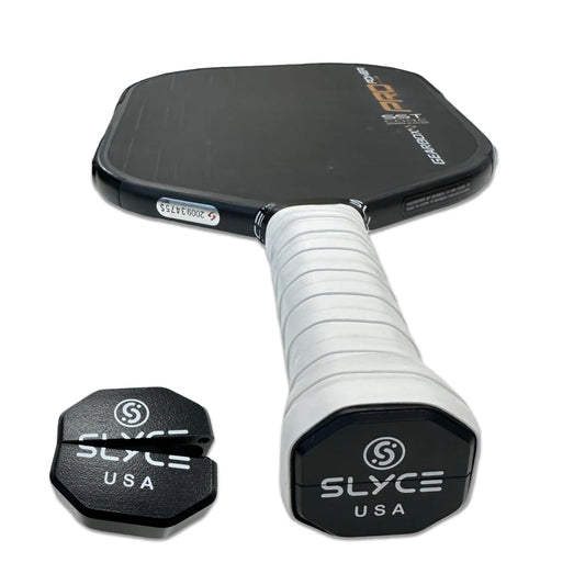 SLYCE SpeedCap paddle performance enhancer with black cap and white ridged handle