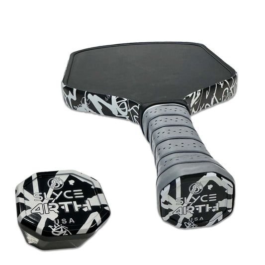 Pickleball SpeedCap with black-and-white graffiti cap and textured grey handle