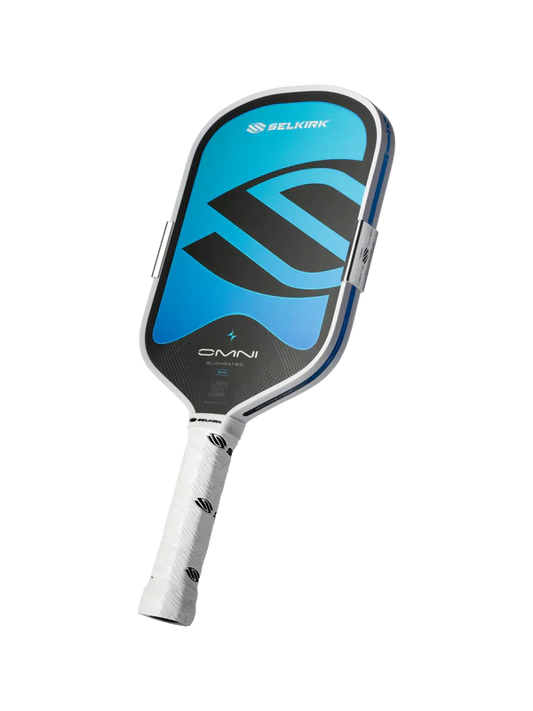 Selkirk OMNI Hydro pickleball paddle, angled view with teal and black face